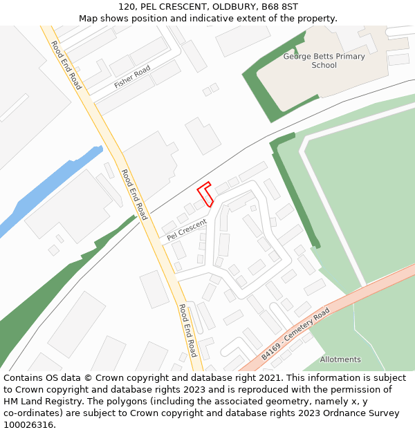 120, PEL CRESCENT, OLDBURY, B68 8ST: Location map and indicative extent of plot