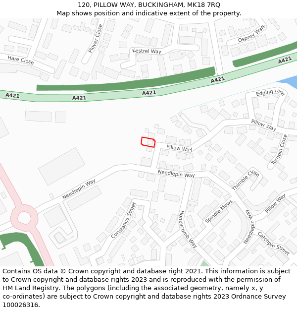 120, PILLOW WAY, BUCKINGHAM, MK18 7RQ: Location map and indicative extent of plot