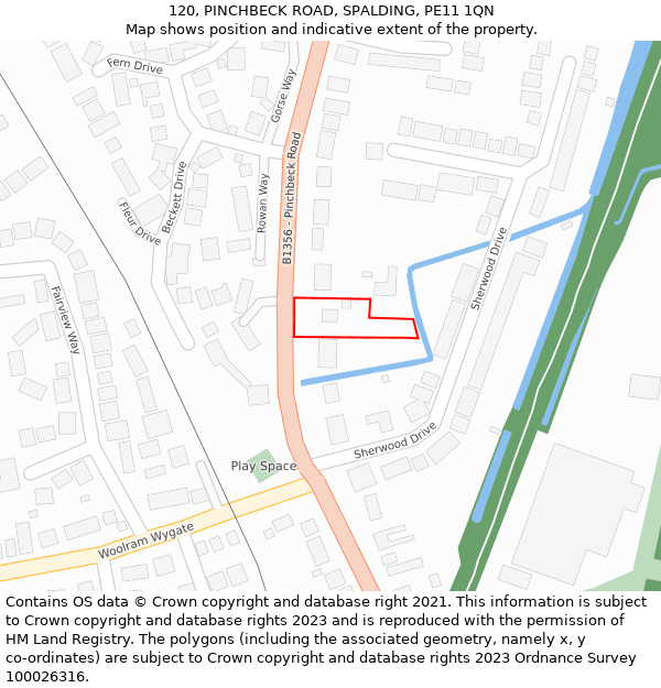 120, PINCHBECK ROAD, SPALDING, PE11 1QN: Location map and indicative extent of plot