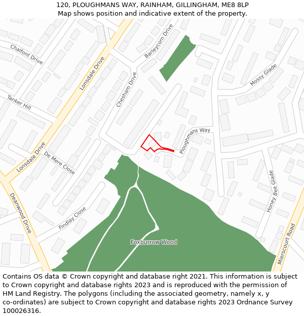 120, PLOUGHMANS WAY, RAINHAM, GILLINGHAM, ME8 8LP: Location map and indicative extent of plot