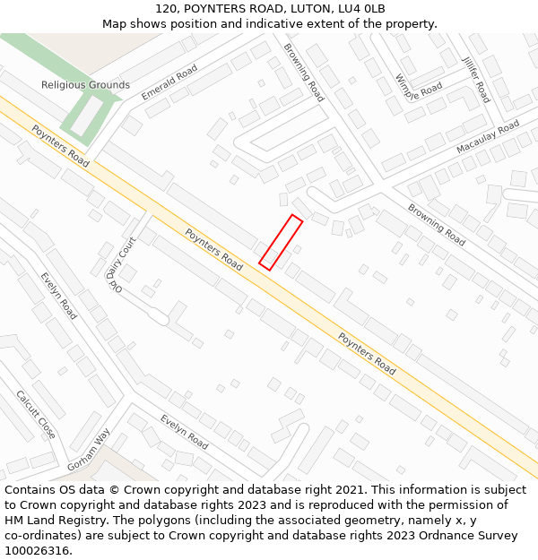 120, POYNTERS ROAD, LUTON, LU4 0LB: Location map and indicative extent of plot