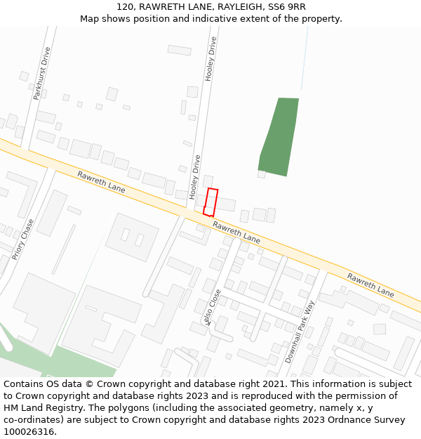 120, RAWRETH LANE, RAYLEIGH, SS6 9RR: Location map and indicative extent of plot