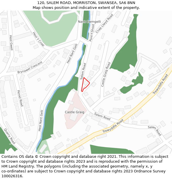 120, SALEM ROAD, MORRISTON, SWANSEA, SA6 8NN: Location map and indicative extent of plot