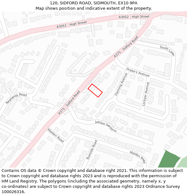 120, SIDFORD ROAD, SIDMOUTH, EX10 9PA: Location map and indicative extent of plot