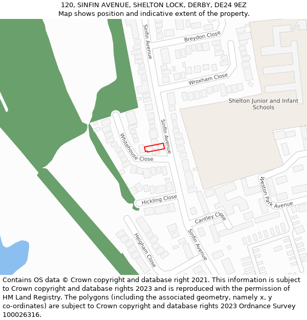 120, SINFIN AVENUE, SHELTON LOCK, DERBY, DE24 9EZ: Location map and indicative extent of plot