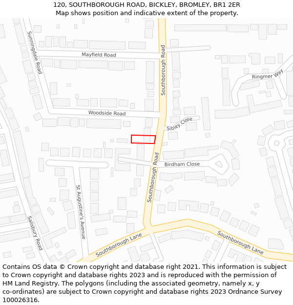 120, SOUTHBOROUGH ROAD, BICKLEY, BROMLEY, BR1 2ER: Location map and indicative extent of plot