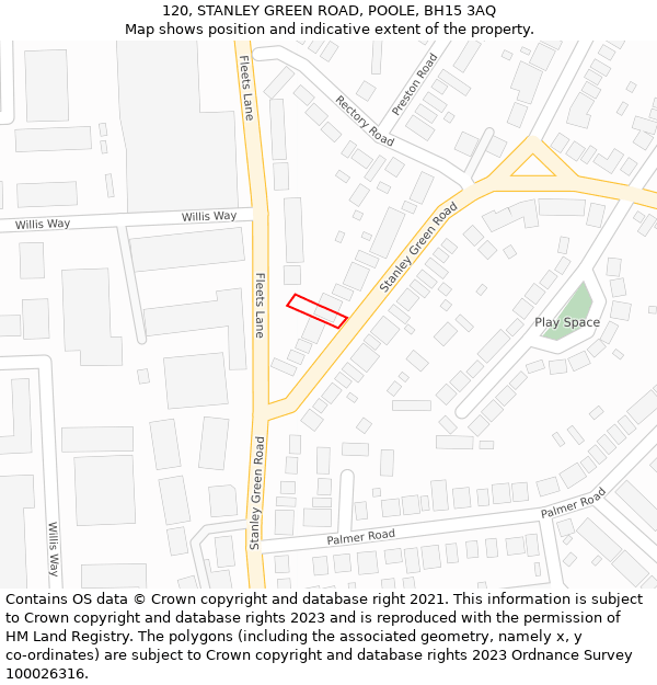120, STANLEY GREEN ROAD, POOLE, BH15 3AQ: Location map and indicative extent of plot
