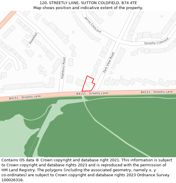 120, STREETLY LANE, SUTTON COLDFIELD, B74 4TE: Location map and indicative extent of plot