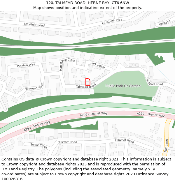 120, TALMEAD ROAD, HERNE BAY, CT6 6NW: Location map and indicative extent of plot