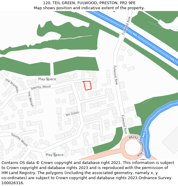 120, TEIL GREEN, FULWOOD, PRESTON, PR2 9PE: Location map and indicative extent of plot