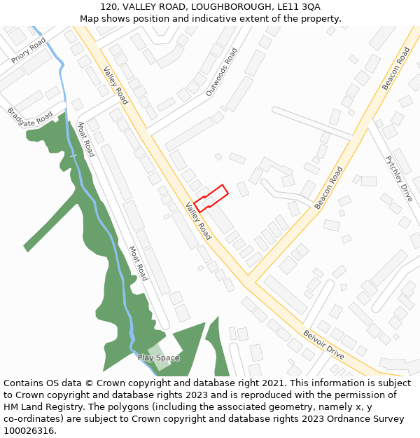 120, VALLEY ROAD, LOUGHBOROUGH, LE11 3QA: Location map and indicative extent of plot