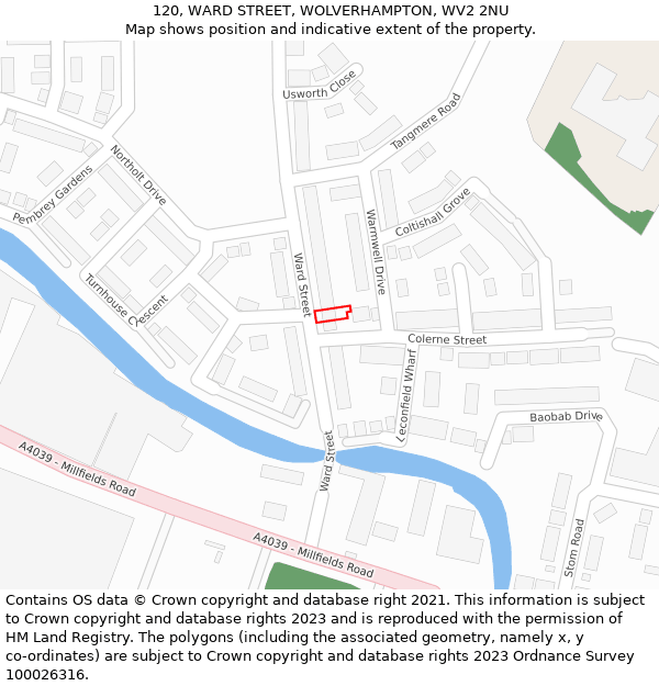 120, WARD STREET, WOLVERHAMPTON, WV2 2NU: Location map and indicative extent of plot