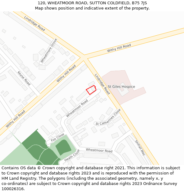 120, WHEATMOOR ROAD, SUTTON COLDFIELD, B75 7JS: Location map and indicative extent of plot