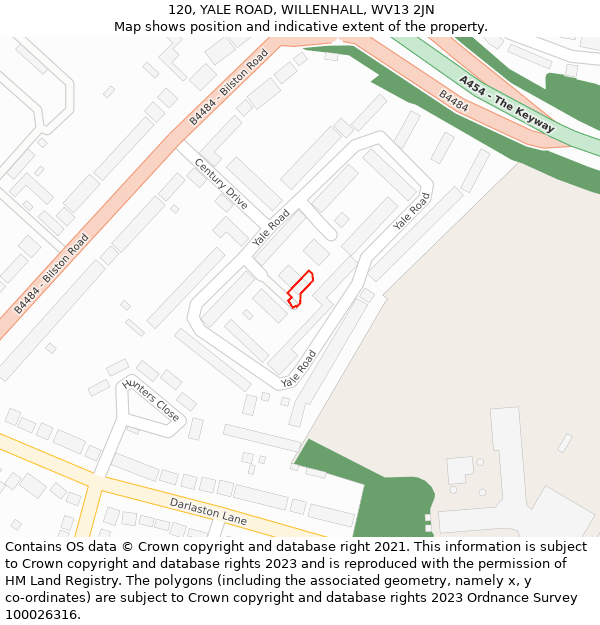 120, YALE ROAD, WILLENHALL, WV13 2JN: Location map and indicative extent of plot
