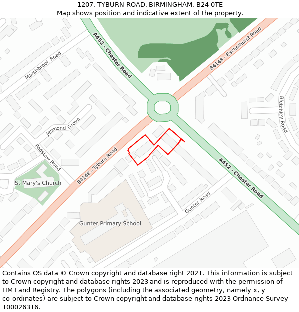 1207, TYBURN ROAD, BIRMINGHAM, B24 0TE: Location map and indicative extent of plot