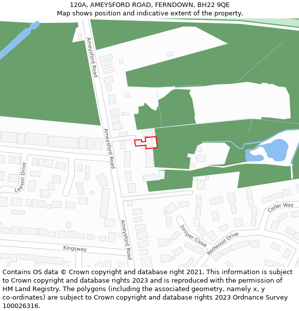 120A, AMEYSFORD ROAD, FERNDOWN, BH22 9QE: Location map and indicative extent of plot