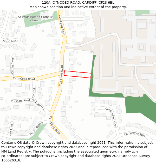 120A, CYNCOED ROAD, CARDIFF, CF23 6BL: Location map and indicative extent of plot