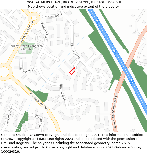 120A, PALMERS LEAZE, BRADLEY STOKE, BRISTOL, BS32 0HH: Location map and indicative extent of plot