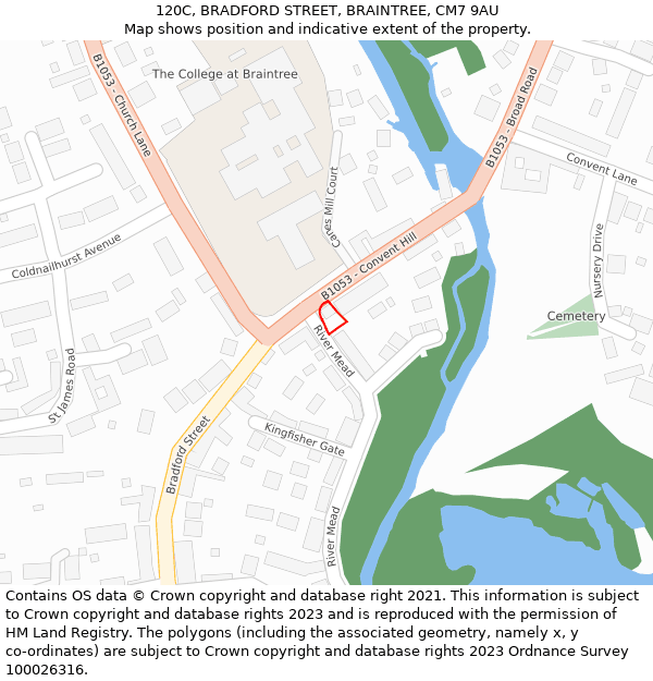120C, BRADFORD STREET, BRAINTREE, CM7 9AU: Location map and indicative extent of plot