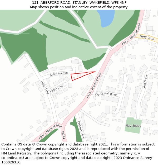 121, ABERFORD ROAD, STANLEY, WAKEFIELD, WF3 4NF: Location map and indicative extent of plot