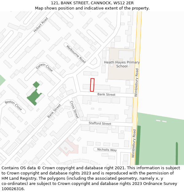 121, BANK STREET, CANNOCK, WS12 2ER: Location map and indicative extent of plot