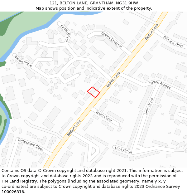 121, BELTON LANE, GRANTHAM, NG31 9HW: Location map and indicative extent of plot