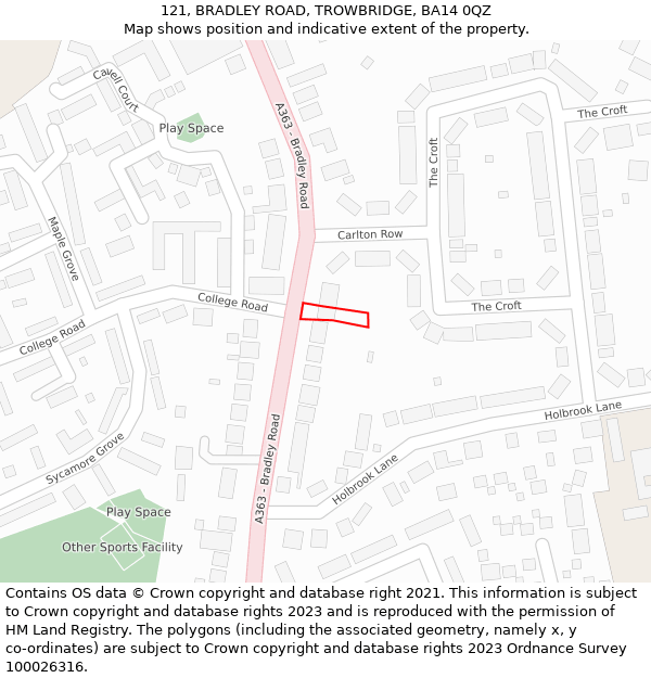 121, BRADLEY ROAD, TROWBRIDGE, BA14 0QZ: Location map and indicative extent of plot