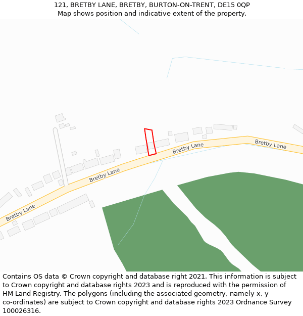 121, BRETBY LANE, BRETBY, BURTON-ON-TRENT, DE15 0QP: Location map and indicative extent of plot