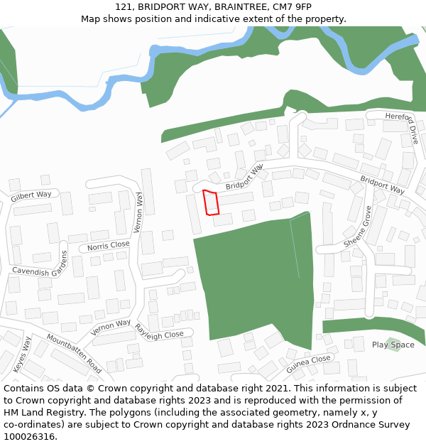 121, BRIDPORT WAY, BRAINTREE, CM7 9FP: Location map and indicative extent of plot