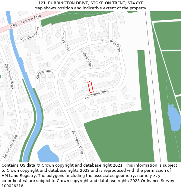121, BURRINGTON DRIVE, STOKE-ON-TRENT, ST4 8YE: Location map and indicative extent of plot