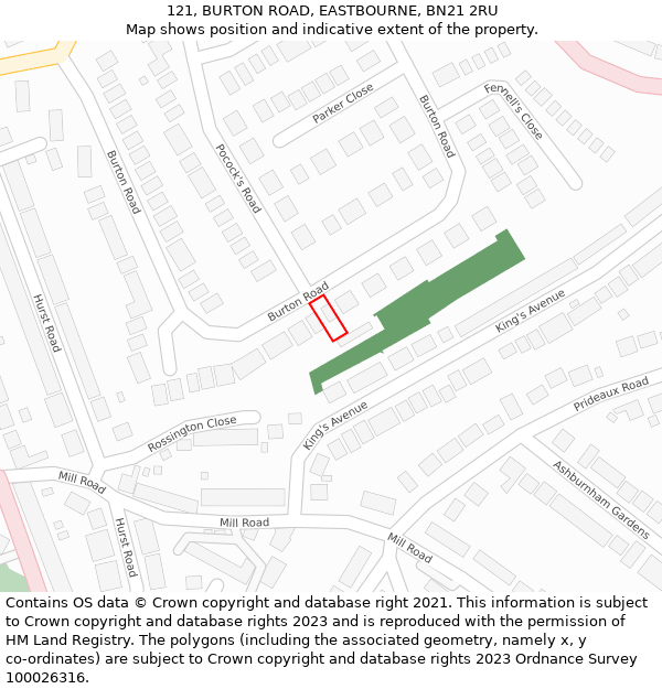 121, BURTON ROAD, EASTBOURNE, BN21 2RU: Location map and indicative extent of plot