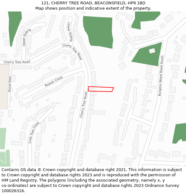 121, CHERRY TREE ROAD, BEACONSFIELD, HP9 1BD: Location map and indicative extent of plot