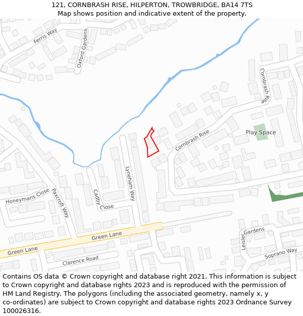 121, CORNBRASH RISE, HILPERTON, TROWBRIDGE, BA14 7TS: Location map and indicative extent of plot