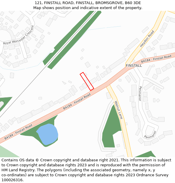 121, FINSTALL ROAD, FINSTALL, BROMSGROVE, B60 3DE: Location map and indicative extent of plot