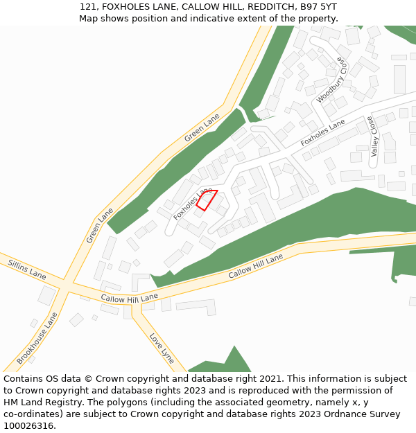 121, FOXHOLES LANE, CALLOW HILL, REDDITCH, B97 5YT: Location map and indicative extent of plot