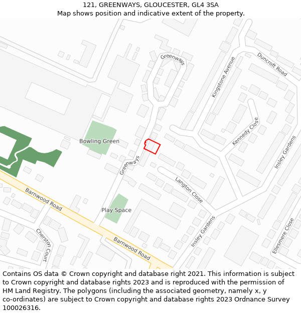 121, GREENWAYS, GLOUCESTER, GL4 3SA: Location map and indicative extent of plot