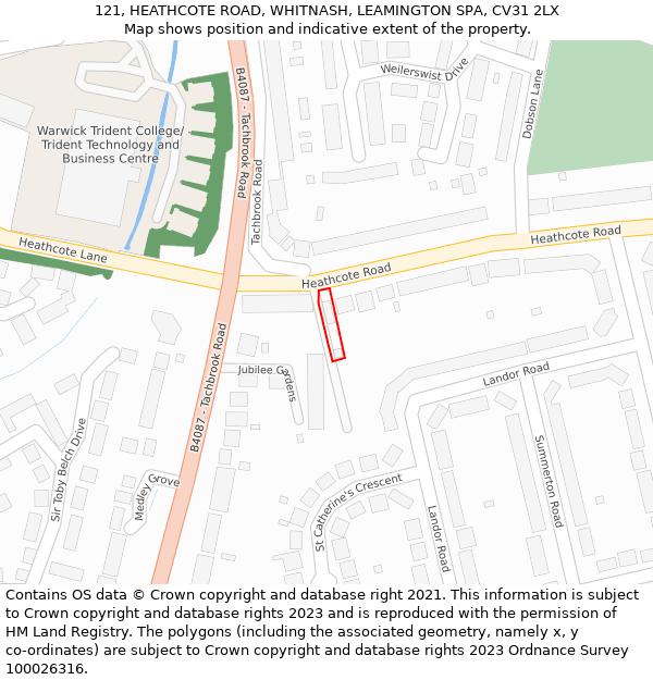 121, HEATHCOTE ROAD, WHITNASH, LEAMINGTON SPA, CV31 2LX: Location map and indicative extent of plot