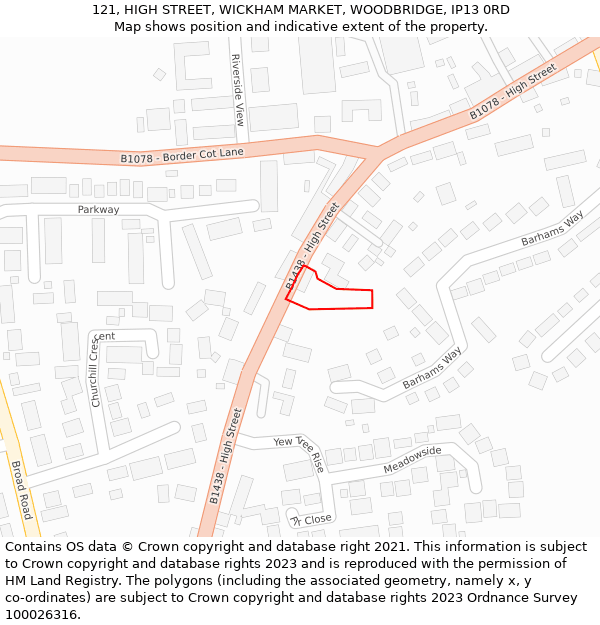 121, HIGH STREET, WICKHAM MARKET, WOODBRIDGE, IP13 0RD: Location map and indicative extent of plot