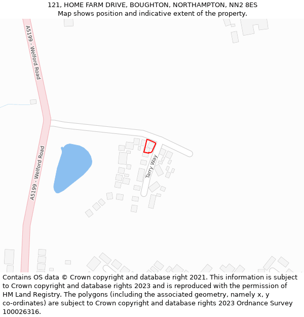 121, HOME FARM DRIVE, BOUGHTON, NORTHAMPTON, NN2 8ES: Location map and indicative extent of plot