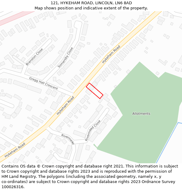 121, HYKEHAM ROAD, LINCOLN, LN6 8AD: Location map and indicative extent of plot