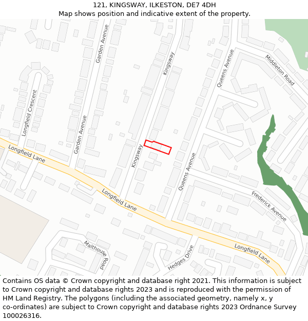 121, KINGSWAY, ILKESTON, DE7 4DH: Location map and indicative extent of plot