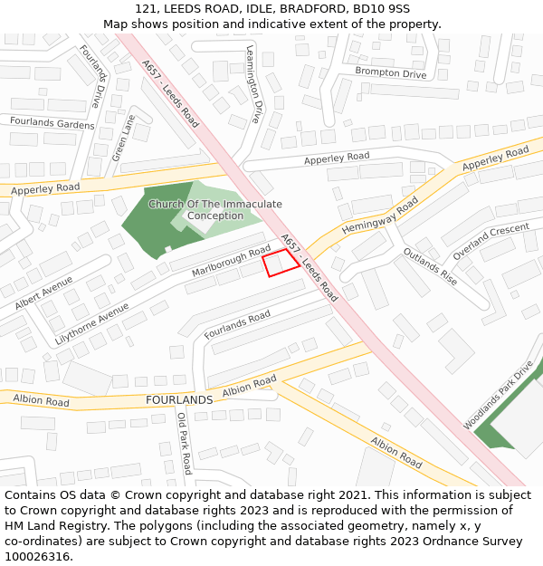 121, LEEDS ROAD, IDLE, BRADFORD, BD10 9SS: Location map and indicative extent of plot