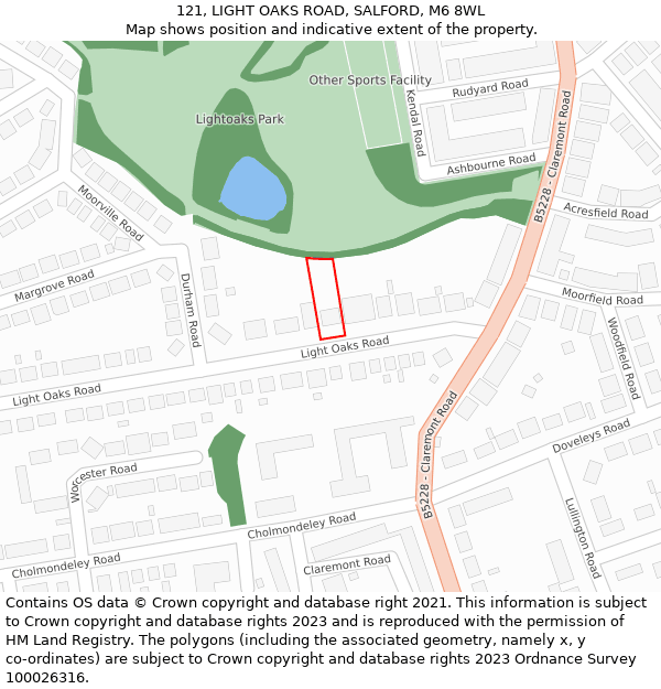 121, LIGHT OAKS ROAD, SALFORD, M6 8WL: Location map and indicative extent of plot