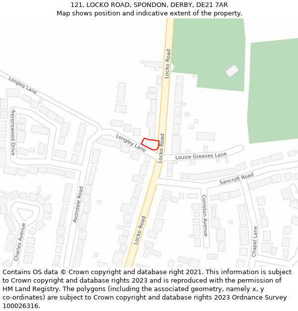 121, LOCKO ROAD, SPONDON, DERBY, DE21 7AR: Location map and indicative extent of plot