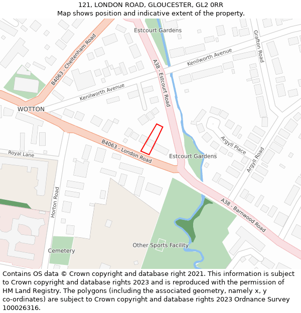 121, LONDON ROAD, GLOUCESTER, GL2 0RR: Location map and indicative extent of plot