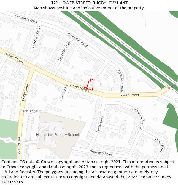 121, LOWER STREET, RUGBY, CV21 4NT: Location map and indicative extent of plot
