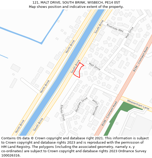 121, MALT DRIVE, SOUTH BRINK, WISBECH, PE14 0ST: Location map and indicative extent of plot