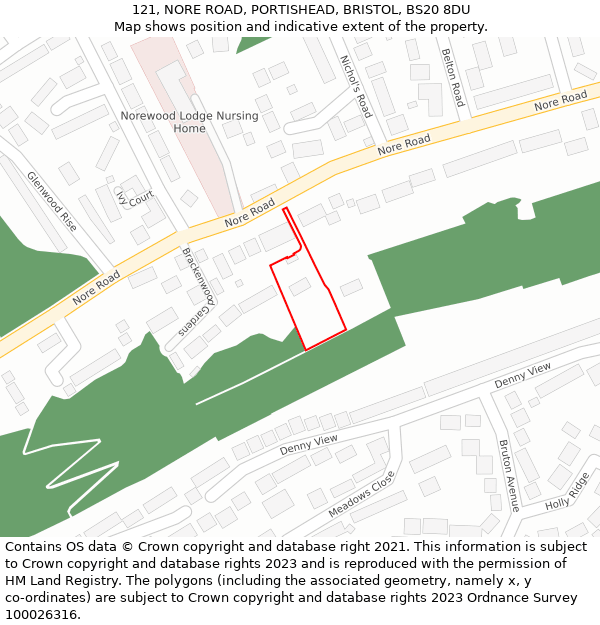 121, NORE ROAD, PORTISHEAD, BRISTOL, BS20 8DU: Location map and indicative extent of plot