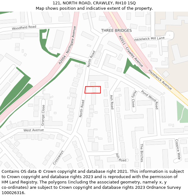 121, NORTH ROAD, CRAWLEY, RH10 1SQ: Location map and indicative extent of plot