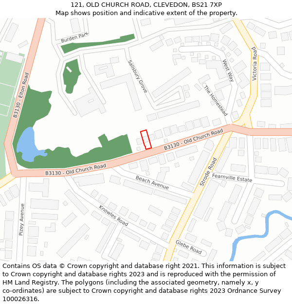 121, OLD CHURCH ROAD, CLEVEDON, BS21 7XP: Location map and indicative extent of plot